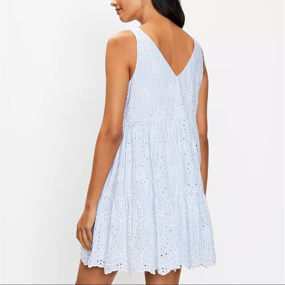 LOFT Eyelet Striped Tiered Swing Dress - Picture 4 of 6